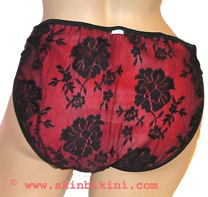 M-1206 HOT BLACK LACE RED LATEX RUBBER SISSY SEXY PANTIES BRIEF