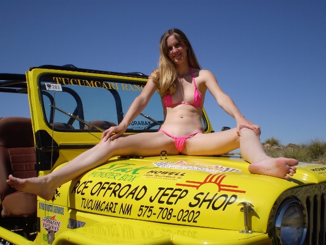 The sexy jeep girl model is wearing our BY-0566 Micro Mini Teeny 

Fitness Bikini Swimwear Side-Tie