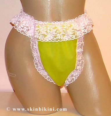 M-1208 LATEX RUBBER Sissy Panties Thong Brief With LACE SEE-THRU
